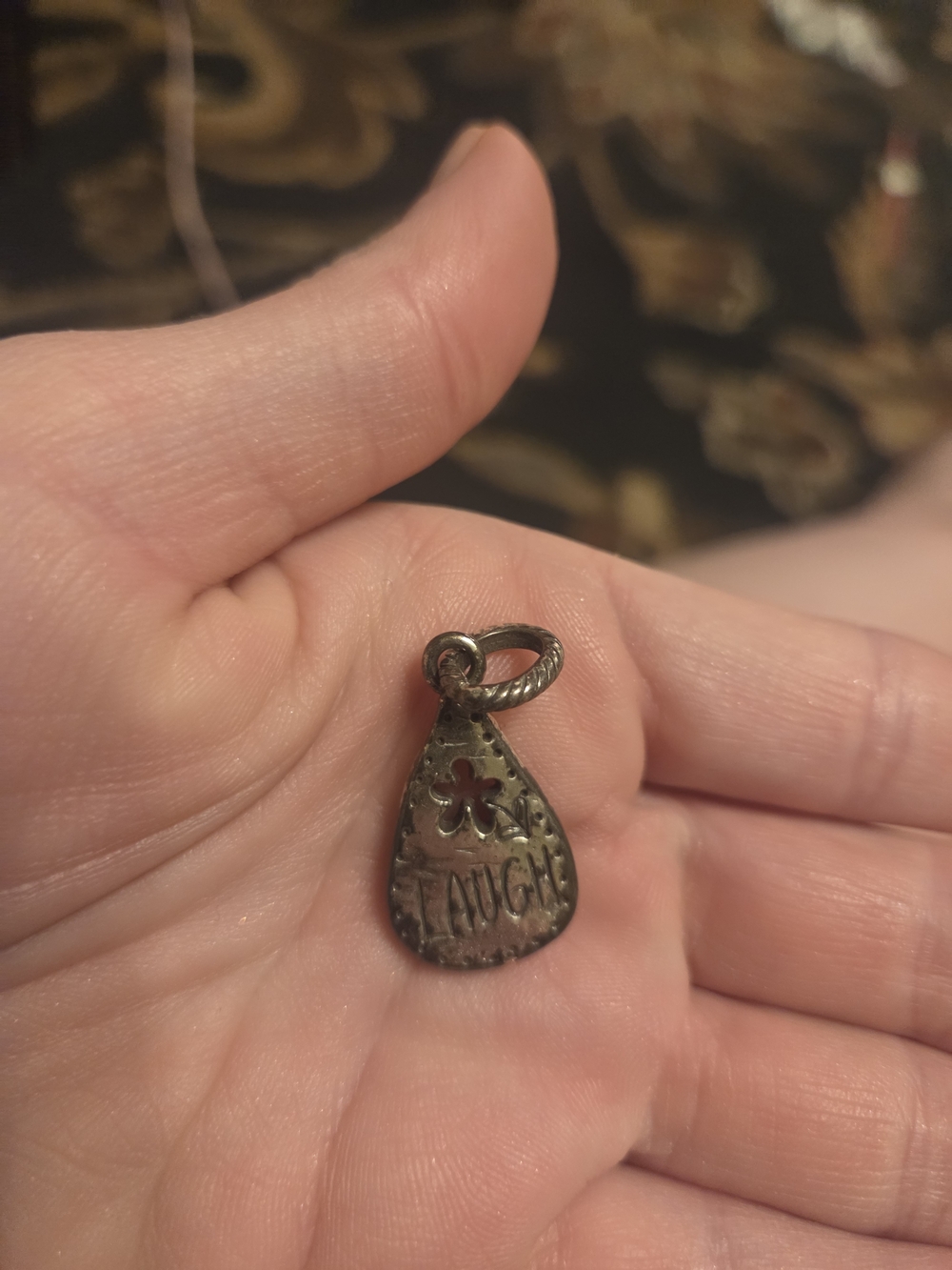 Brighton Laugh Teardrop Charm Pendant in Aged Silver Tone